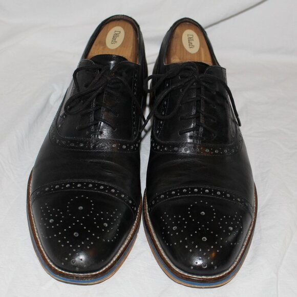 Johnston & Murphy Brogue/Wing Tip Style Black Lace Oxford Dress Shoe Men 11 - Picture 2 of 16